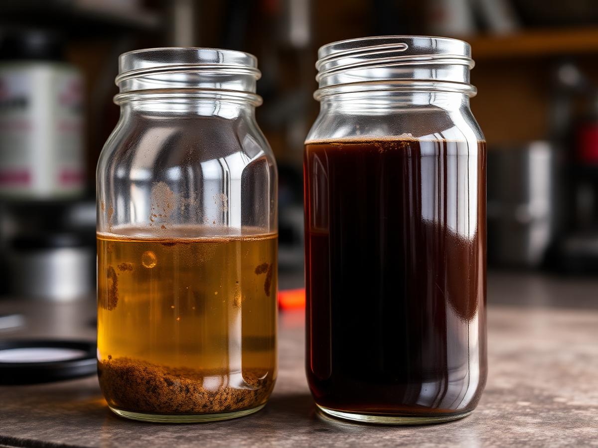 Comparison between contaminated dirty diesel and clean filtered diesel